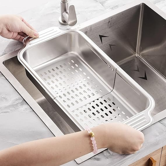 ZDRongZhen Kitchen Supply-Over the Sink Colander Strainer Basket Stainless Steel Retractable Kitc... | Amazon (US)