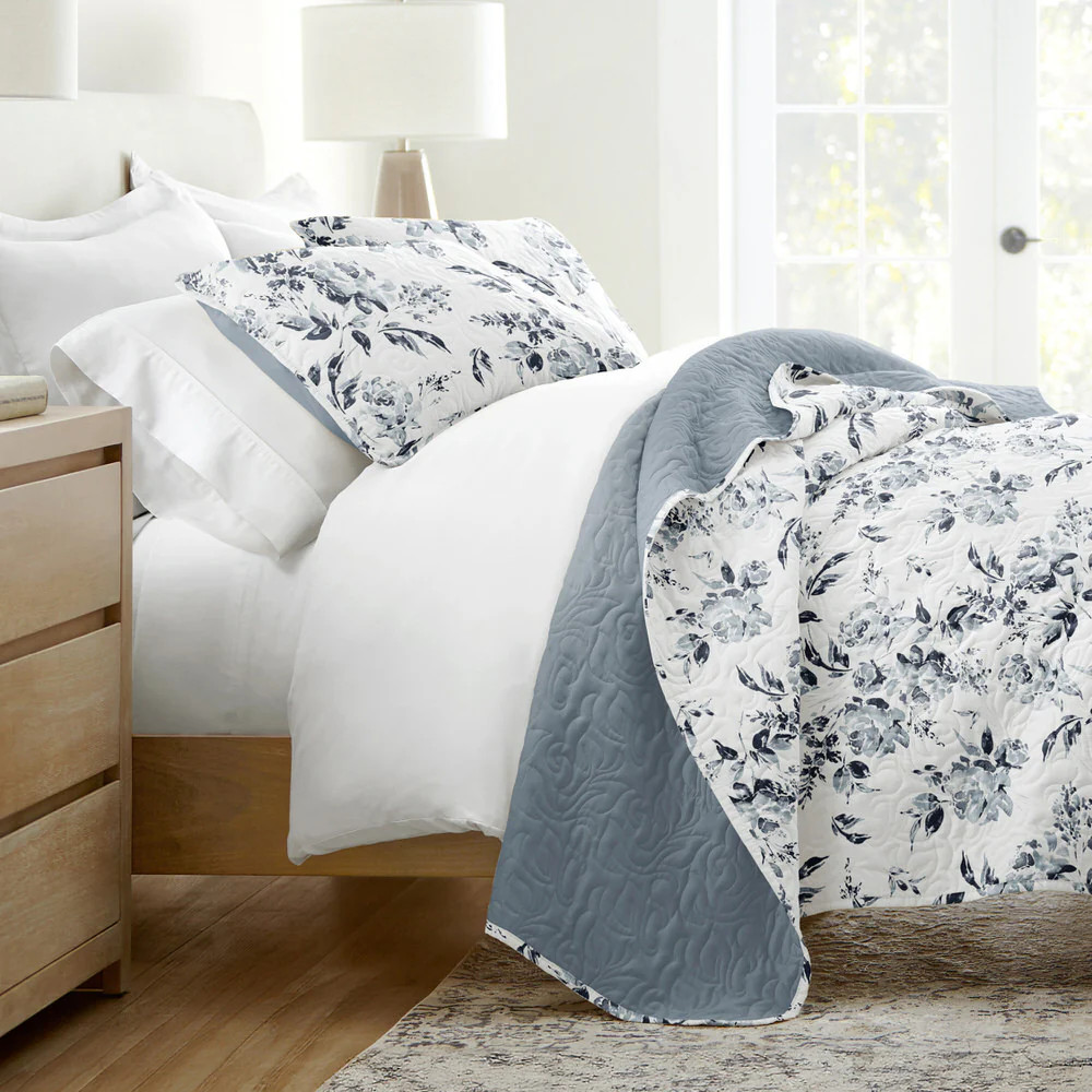 Rose Garden Reversible Quilted Coverlet Set | Linens and Hutch