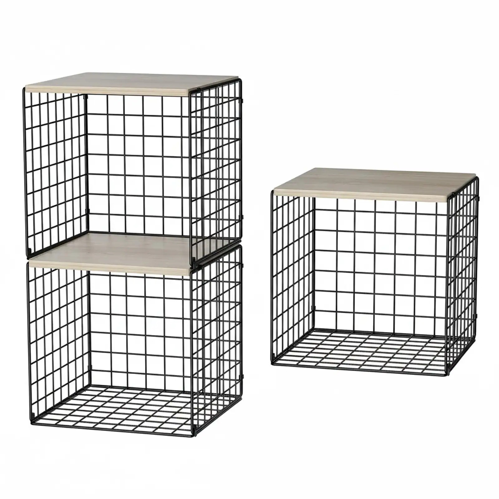 Afoxsos 3 Pack Stackable Closet Organizer Storage Shelves with Wood Top Metal Mesh Baskets for Clothes Shoes and Home 12.2x12x36.6 Inch Black | Lowe's