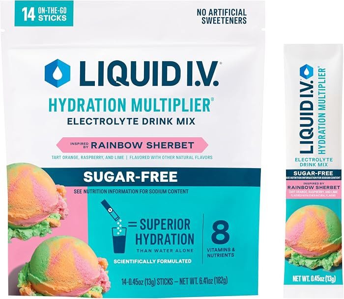Liquid I.V.\u00ae Hydration Multiplier Sugar-Free - Rainbow Sherbet | Electrolyte Powder Drink Mi... | Amazon (US)