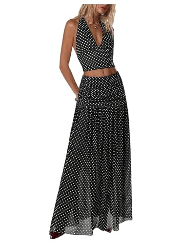 SOLY HUX Women's 2 Piece Skirt Sets Polka Dots Halter Crop Tops and Maxi Skirt Party Going Out Ou... | Amazon (US)