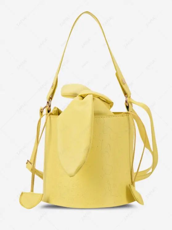 Embossed Drawstring Tied Crossbody Bucket Bag   BLACK SUN YELLOW WHITE | ZAFUL (Global)