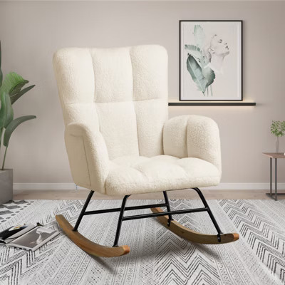 COMHOMA  Modern Nursery Rocking Chair, Teddy Upholstered Glider Accent Chair with Side Pockets, High Backrest, Beige | Target