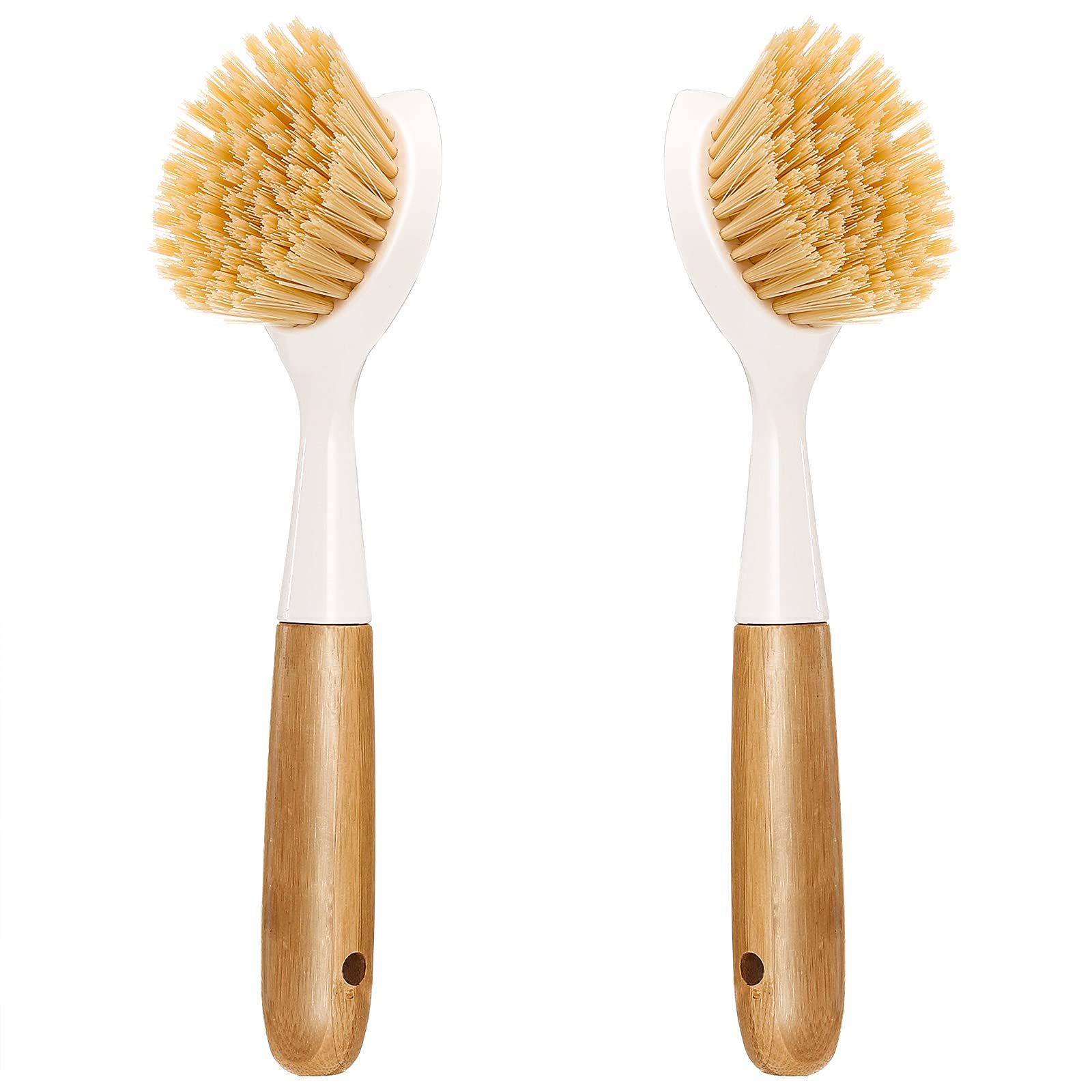 2 Pack Kitchen Dish Brush Bamboo Handle Dish Scrubber, Scrub Brush for Pans, Pots, Kitchen Sink Clea | Amazon (US)