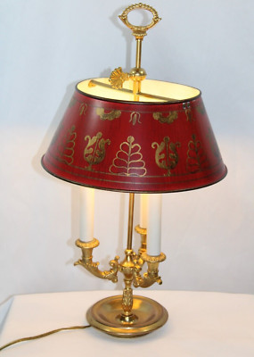 1970s Bouillotte Lamp Three Light French Style Brass Acanthus Leaf  Red Tole 21"  | eBay | eBay US