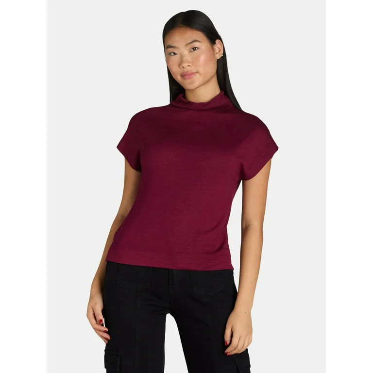 Time and Tru Women's Mock Neck Hacci Knit Tee, Sizes XS-XXXL - Walmart.com | Walmart (US)