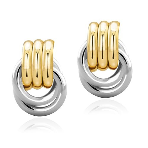 NIXMAX Chunky Gold and Silver Earrings Statement Knot Earrings for Women Big Mixed Metal Plated Geometric Drop Dangle Hypoallergenic Fashion Trendy Jewelry Gifts (Two Tone, Large) | Amazon (US)