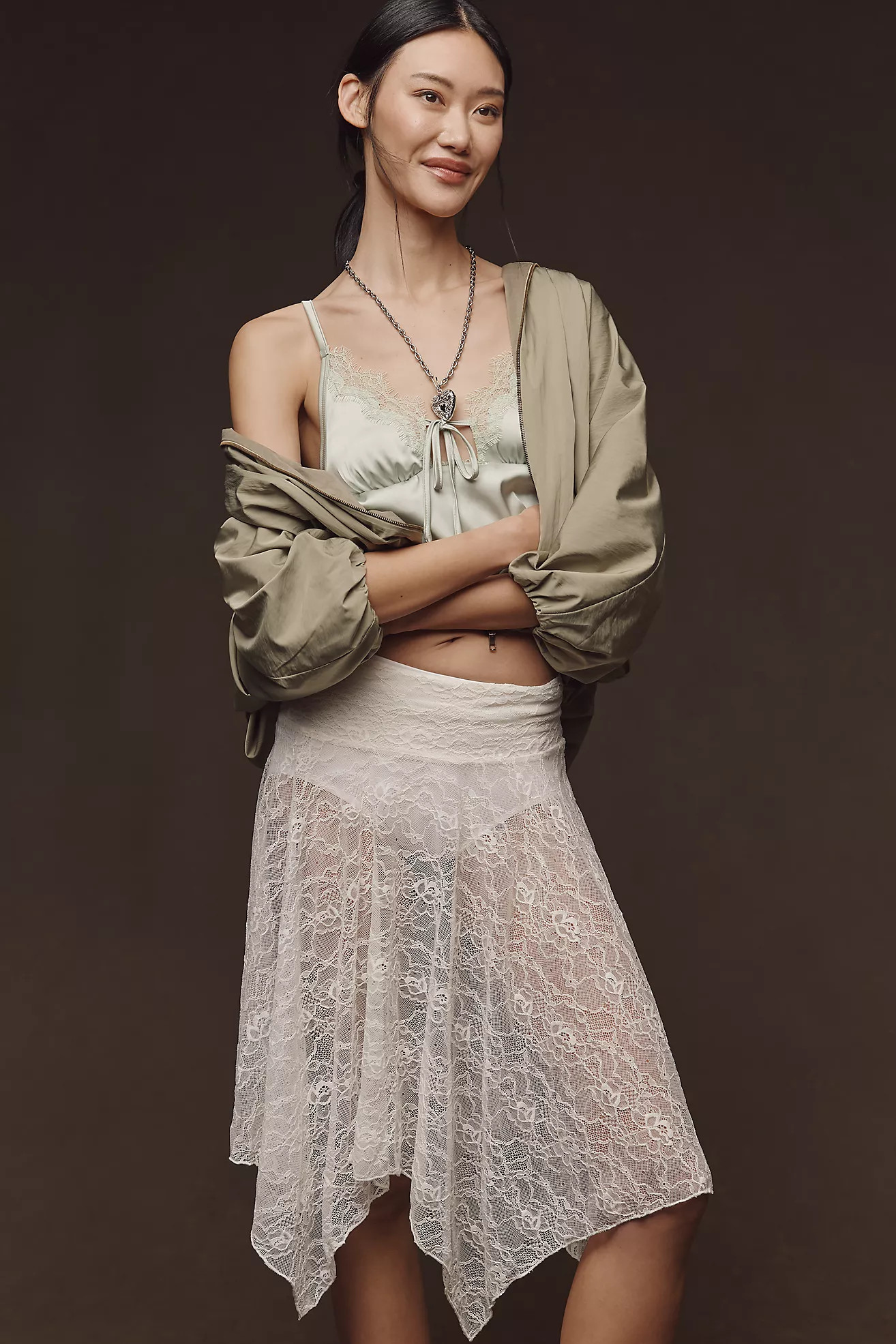 LyreBird Asymmetric Lace Midi Skirt | Anthropologie (US)