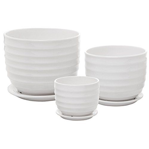 Set of 3 Small to Medium Sized Round Modern Ceramic Garden Flower Pots, White | Amazon (US)