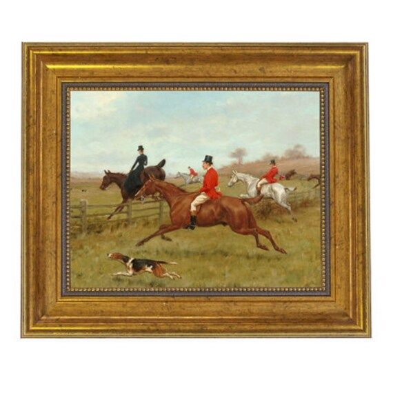 The Chase Equestrian Fox Hunt Scene Oil Painting Print Reproduction On Canvas InAntiqued Gold Fra... | Etsy (US)