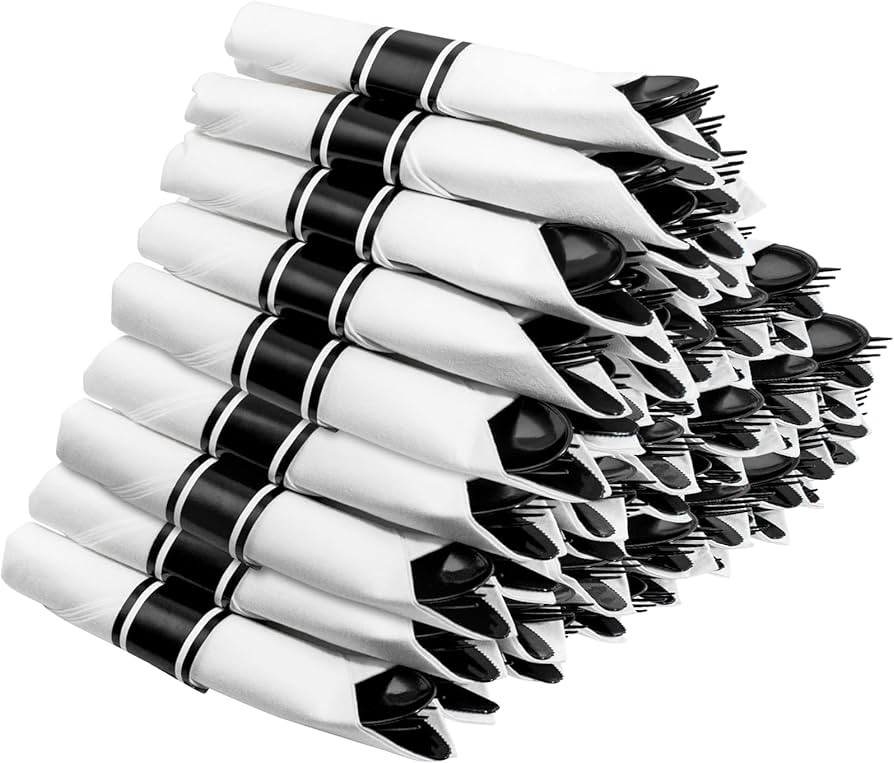 Supernal 60 Pack Black Plastic Silverware,Rolled Plastic Silverware,Pre Wrapped Black Silverware,... | Amazon (US)