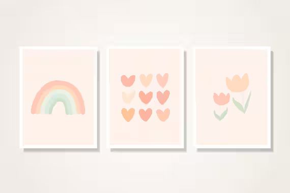 Cute Art Print for Nursery Set of 3 Rainbow Hearts Flowers | Etsy Canada | Etsy (CAD)