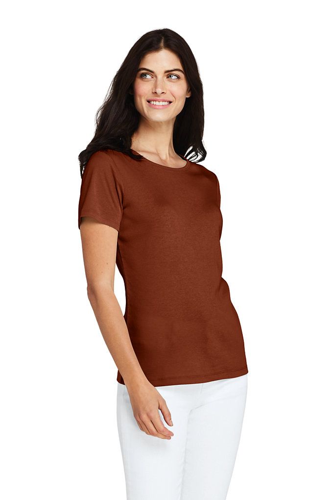 Women's All Cotton Short Sleeve Crewneck T-shirt - Lands' End - Orange - L | Lands' End (US)