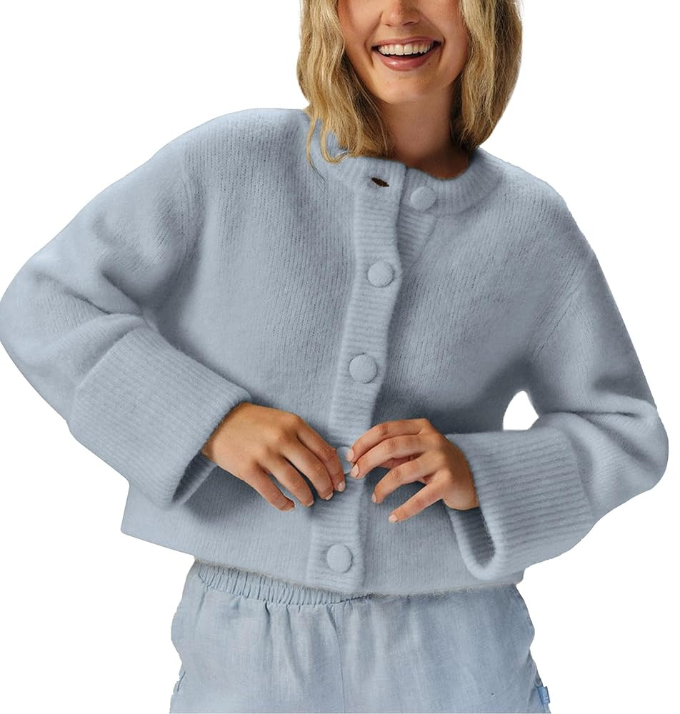 Women's Cardigans Lightweight Button Sweaters Casual High-Folded Sleeve Knit Jacket Cozy Fashion ... | Amazon (US)