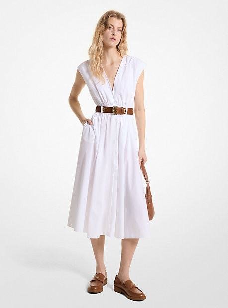 Stretch Organic Cotton Poplin Midi Dress | Michael Kors US