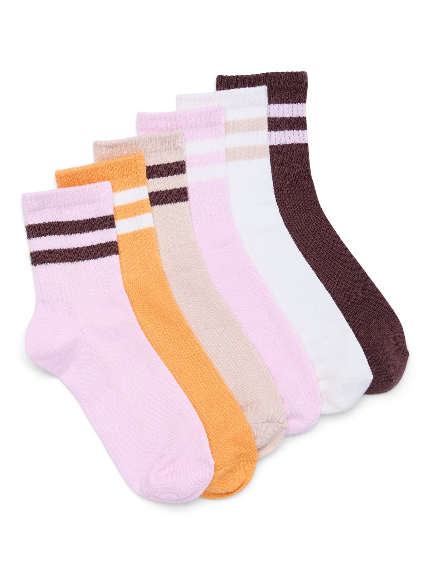 No Boundaries Ribbed Mid-Crew Socks, 6-Pack, Women's, Shoe Sizes 4-10 - Walmart.com | Walmart (US)