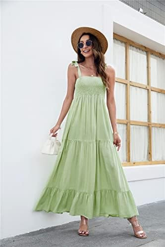 kinstell Women's Summer Boho Spaghetti Strap Square Neck Ruffle Casual Flowy Long Dress Beach Swi... | Amazon (US)