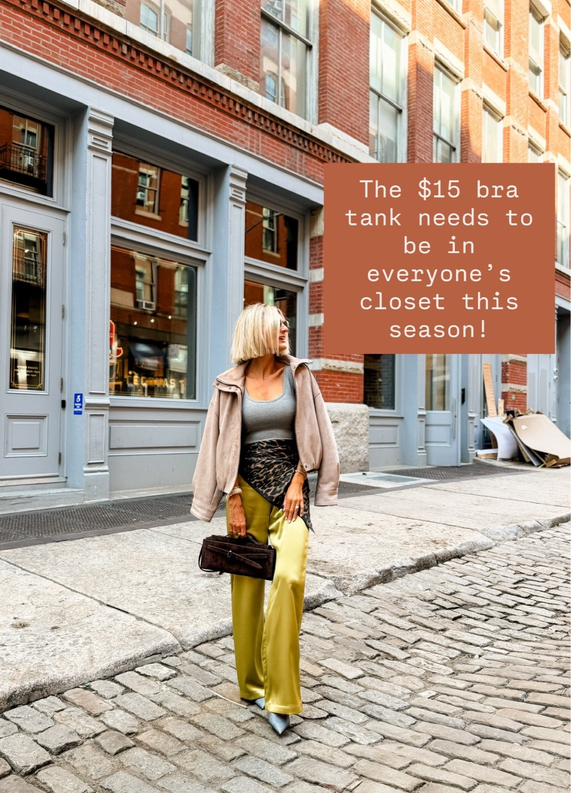 This built in bra tank is 🤌🏼 I have it in both white & grey! A great basic & so nice not having to worry about bra straps showing! Wearing S in tank/jacket & XS in pants! 

Loverly Grey, fall outfit, fall staples, built in bra tank, ribbed tank, New York