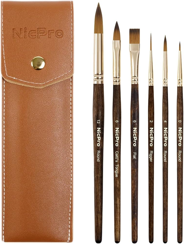 Nicpro Travel Watercolor Brushes Set, 6Pcs Kolinsky Sable Performance Paint Brush for Professiona... | Amazon (US)