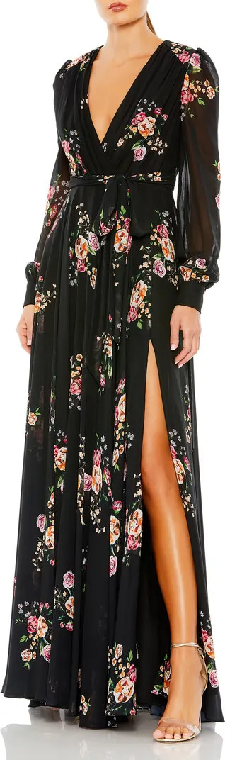 Floral Long Sleeve Empire Waist Chiffon Maxi Dress | Nordstrom