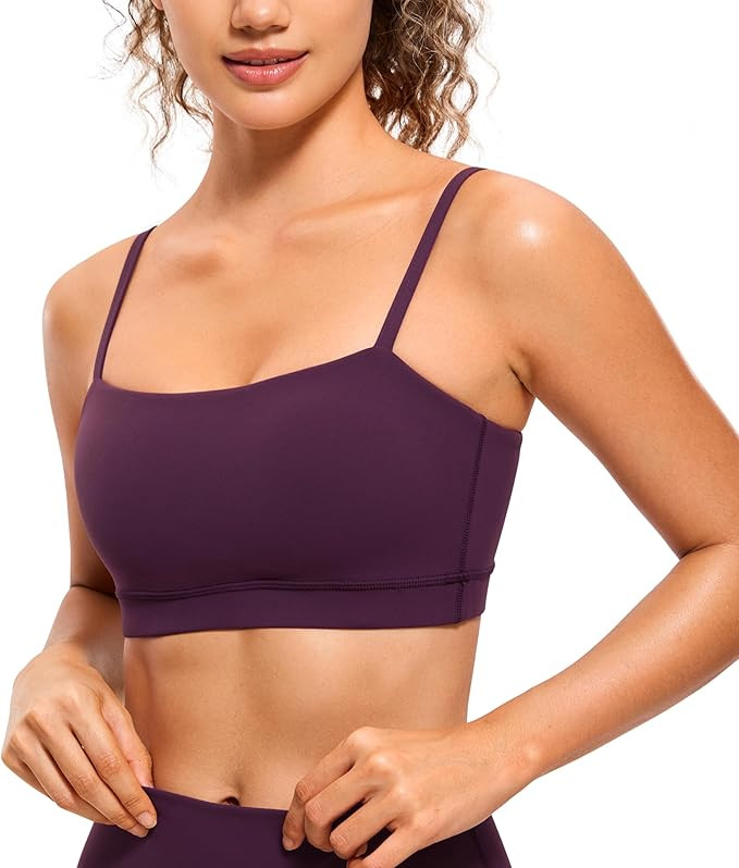 CRZ YOGA Butterluxe Womens Adjustable Spaghetti Thin Strap Sports Bra - Padded Wireless Square Ne... | Amazon (US)