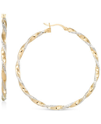 Two-Tone Twisted Hoop Earrings (45mm) in 14k Yellow and White Gold- Plated Sterling Silver (Also ... | Macy's