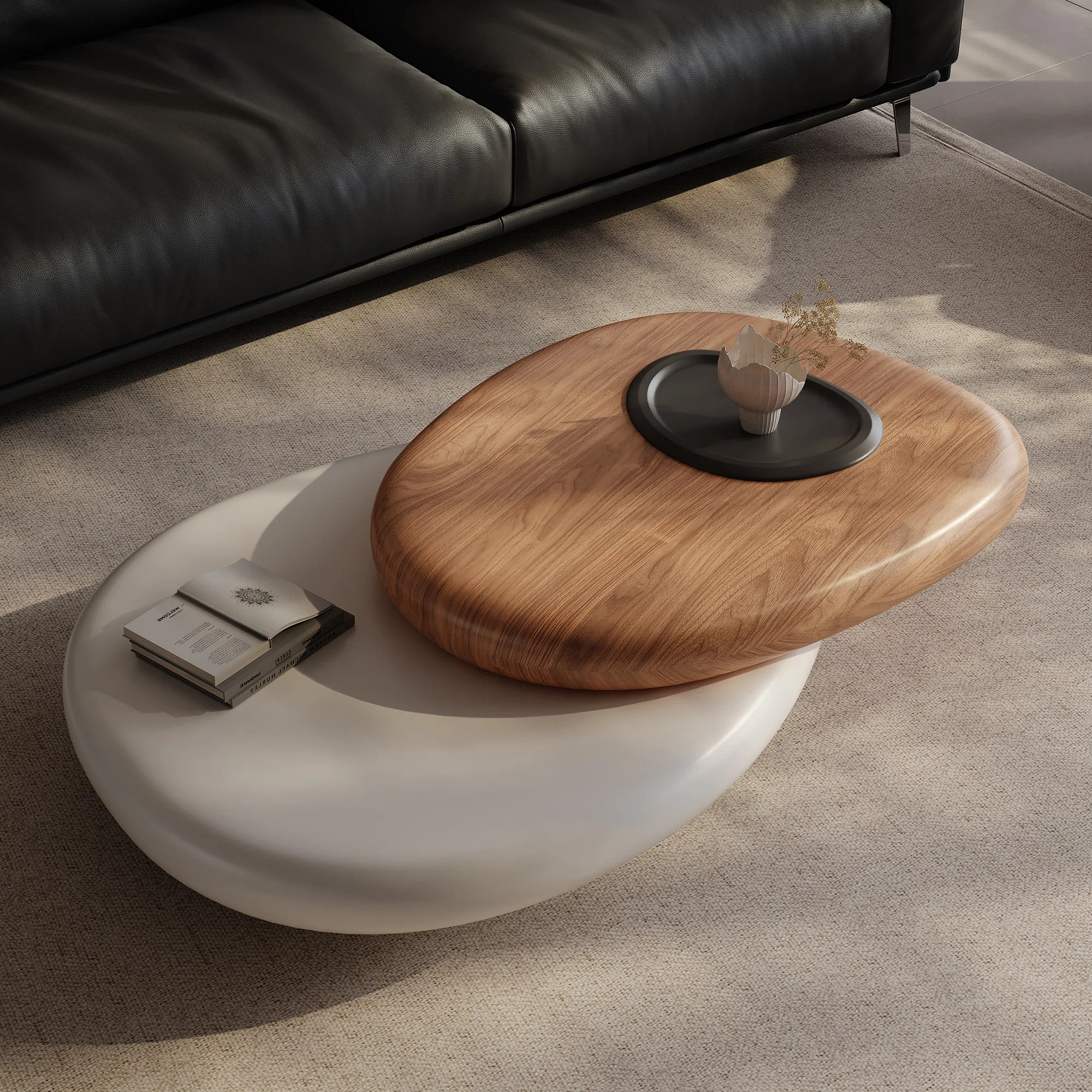 Alyson Modern Farmhouse Wood Coffee Table with Rotating Tops, Industrial Oval Walnut Living Room Center Table for Living Room Lounge Office | Wayfair North America