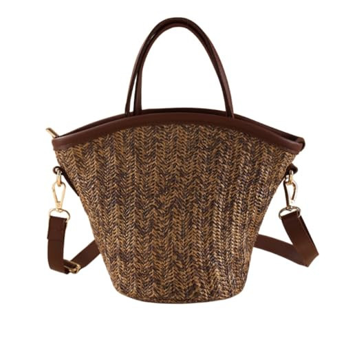 WIGUYUN Women Straw Barrel Purse Small Handwoven Bucket Tote Bag Leisure Daily Crossbody Hobo Bag Evening Bohemian Purse,Deep Brown | Amazon (US)