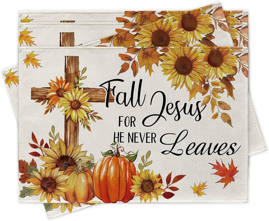 Fall for Jesus He Never Leaves Christian Placemats Set of 4 | Amazon (US)