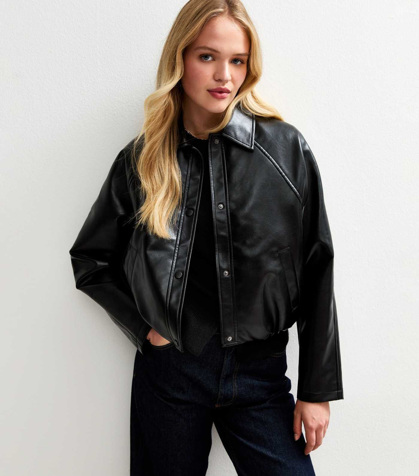 Black Bubble Hem Faux Leather Jacket | New Look | New Look (UK)