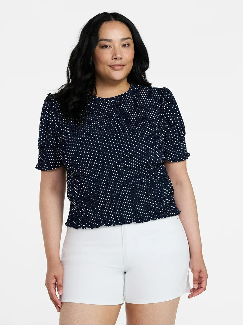 Time and Tru Women's Smocked Top with Short Puff Sleeves, Sizes XS-XXXL | Walmart (US)