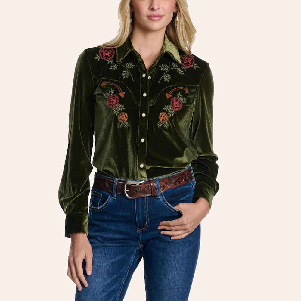 Panhandle Slim Women's Emerald Embroidered Long Sleeve Pearl Snap Velvet Western Shirt | Cavender's