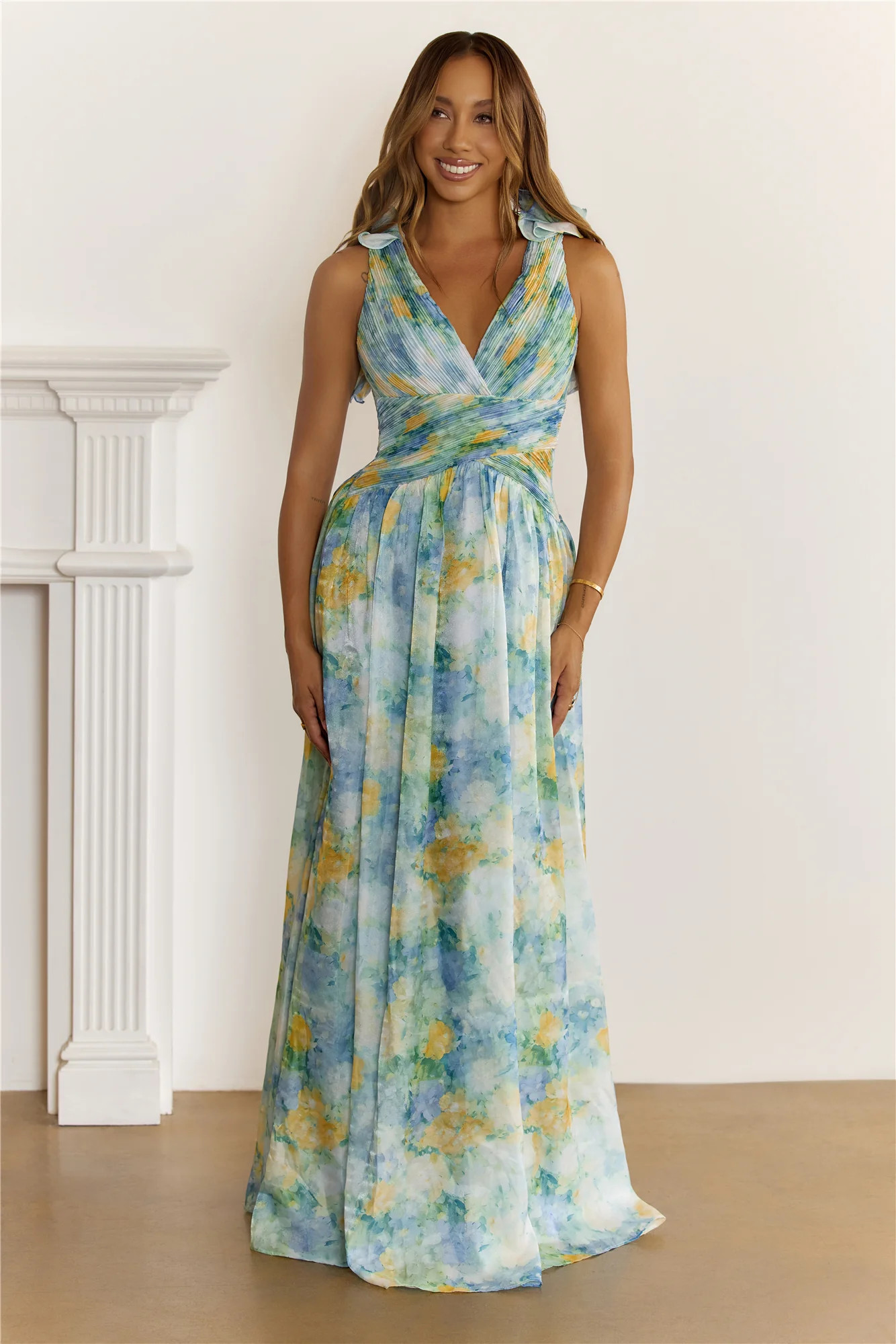 She’s The Edit Frill Lace Up Maxi Dress Multi | Hello Molly (US)