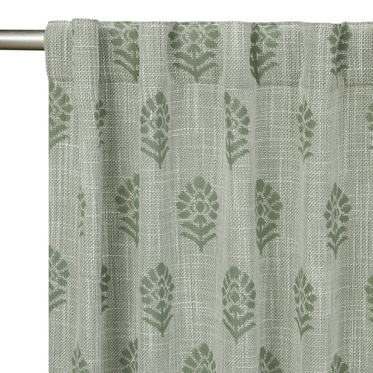 Better Homes & Gardens Floral Block Print Light Filtering Single Curtain Panel, Green, 50 in W x ... | Walmart (US)