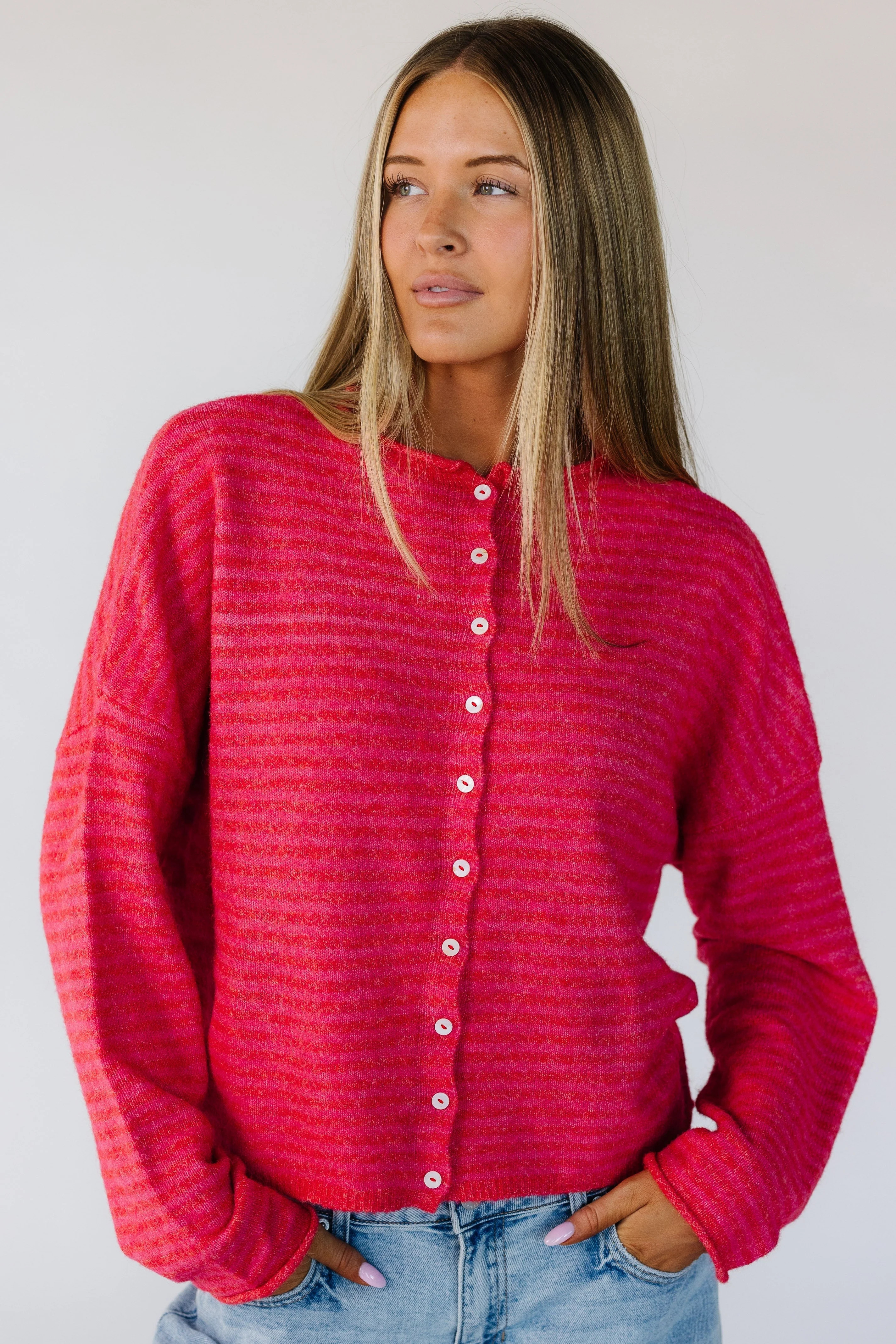 Aria New Stripe Cardigan - Red | Called To Surf