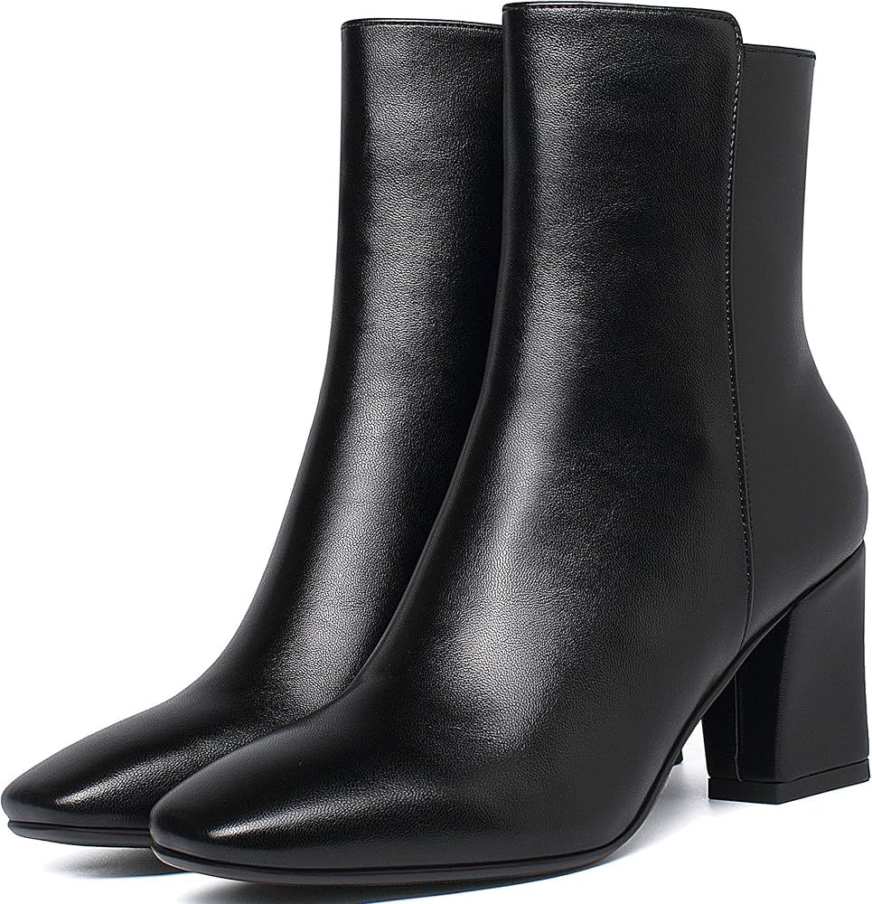Caradise Womens High Chunky Heeled Boots Zip Up Square Toe Ankle Booties | Amazon (US)