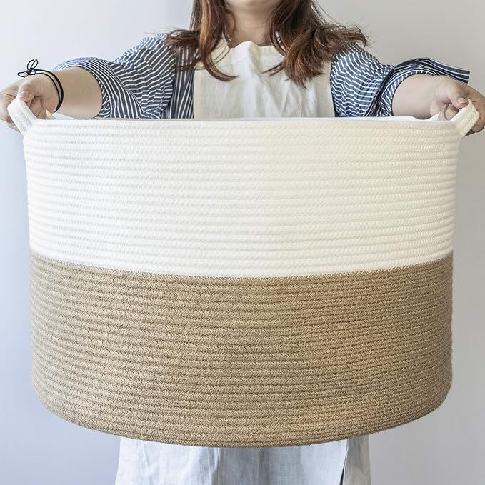 INDRESSME XXXLarge Jute Rope Basket 21.7" x 21.7" x 13.8" Woven Baby Laundry Basket for Blankets ... | Amazon (US)
