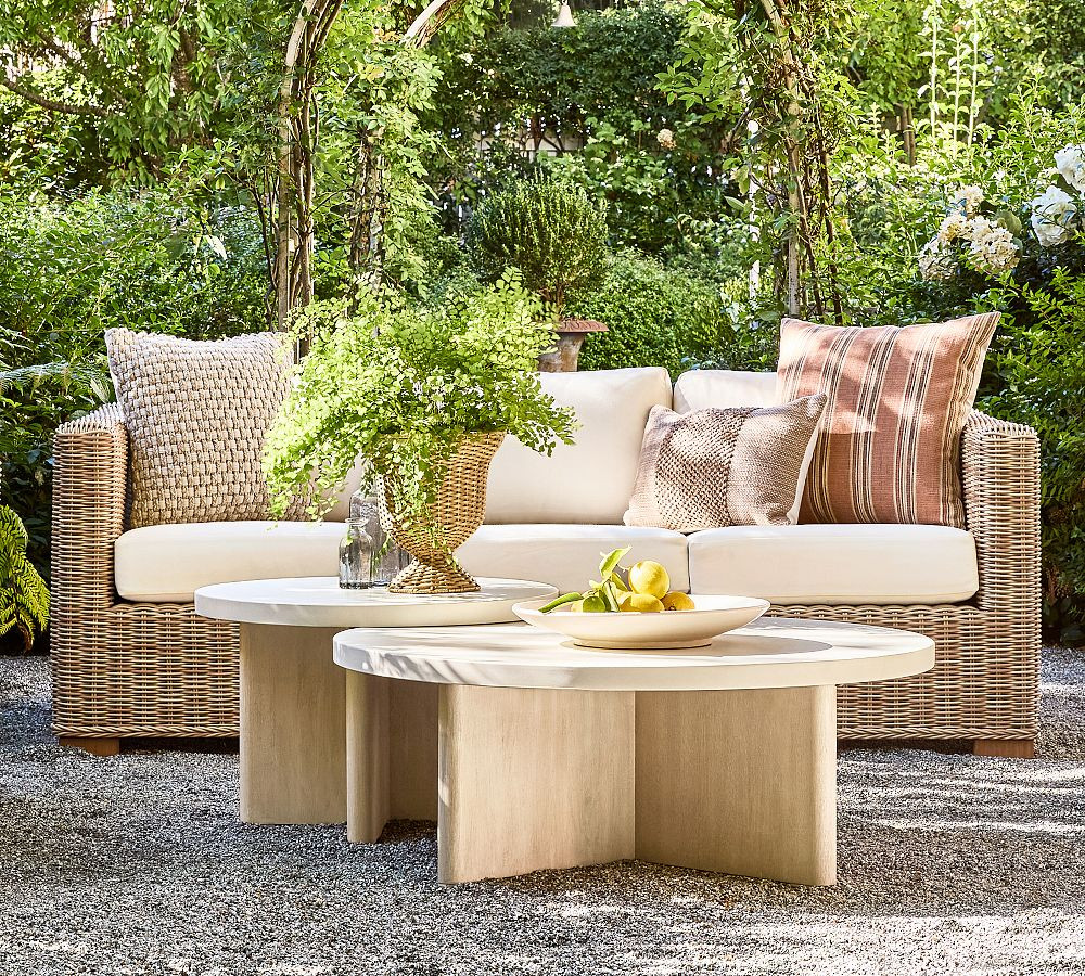 Cayman Concrete & Eucalyptus Round Outdoor Nesting Coffee Table | Pottery Barn (US)