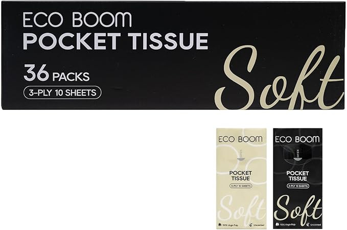 ECO BOOM Soft Pocket Tissues, Travel Size, 3-Ply, Hypoallergenic, 36 Packs, Eco-Friendly Facial T... | Amazon (US)
