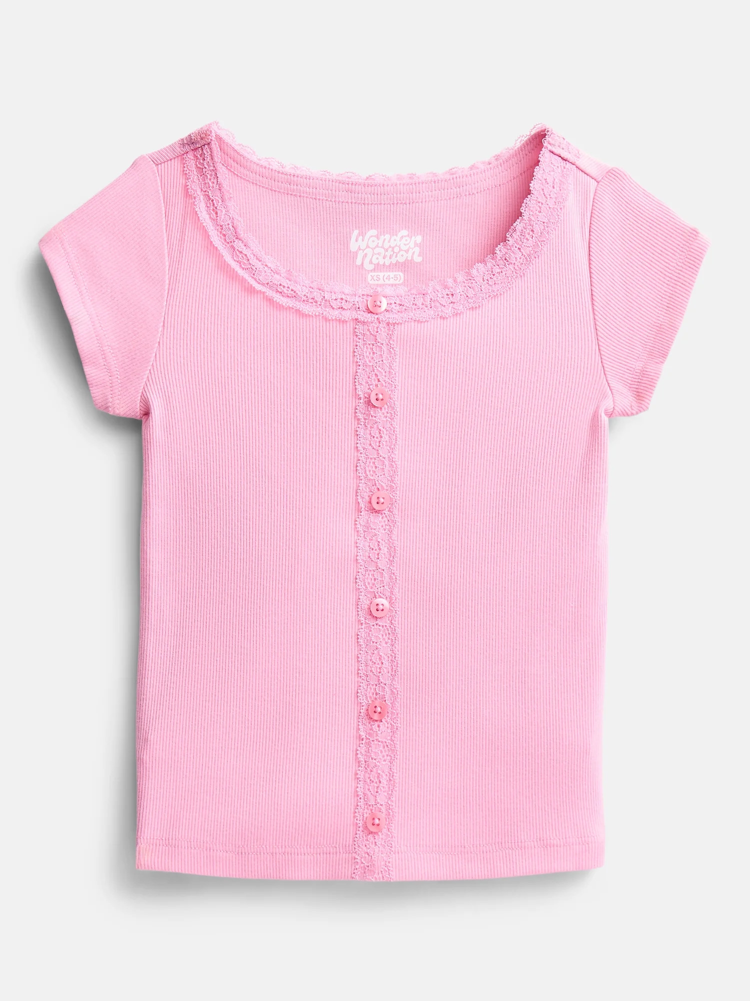 Wonder Nation Girls' Lace and Button Front Top with Short Sleeves, Sizes 4-18 & Plus | Walmart (US)