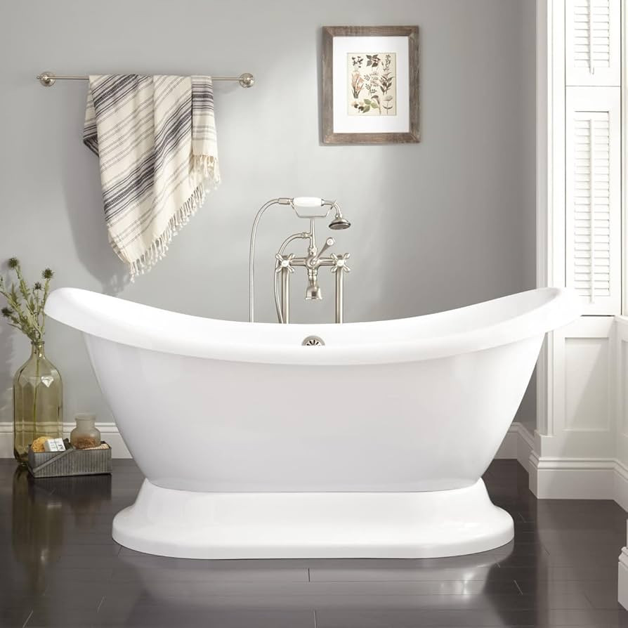 474323 Rosalind 69" Acrylic Soaking Pedestal Freestanding Tub with Pre-Drilled Overflow Hole | Amazon (US)