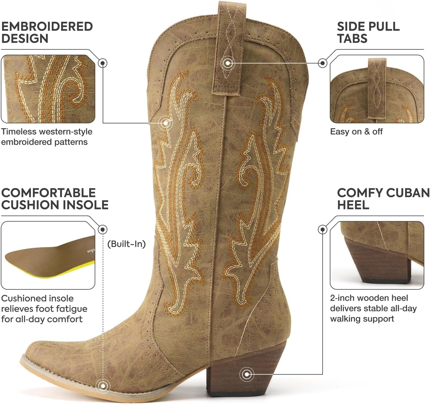 HISEA Rollda Cowboy Boots for Women Western Cowgirl Boots Mid Calf | Amazon (US)