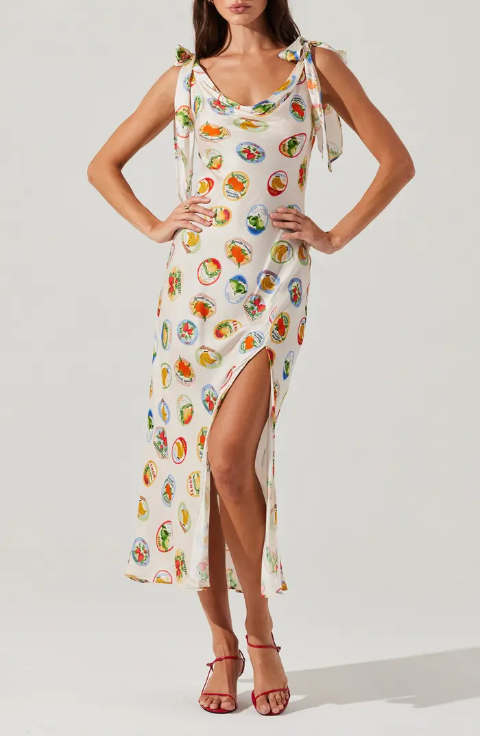 Allexina Printed Tie Shoulder Midi Dress | Nordstrom