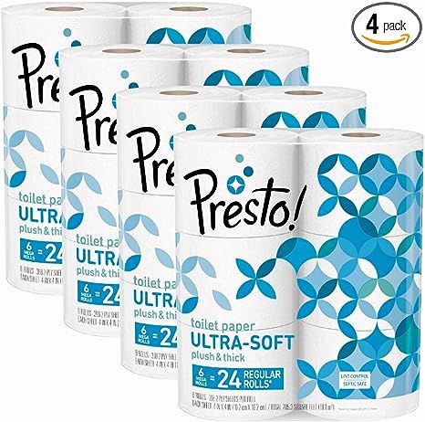 Amazon Brand - Presto! 308-Sheet Mega Roll Toilet Paper, Ultra-Soft, 24 Count | Amazon (US)