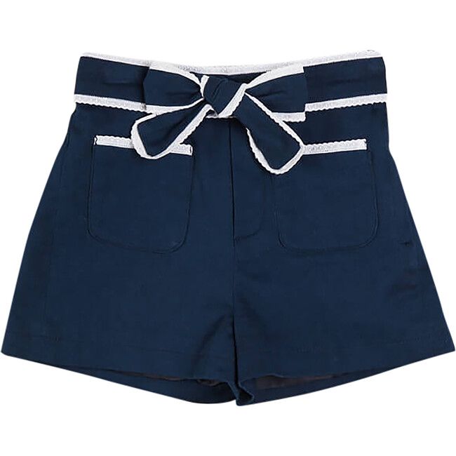 Contrast Trim Bow Front Shorts, Navy | Maisonette