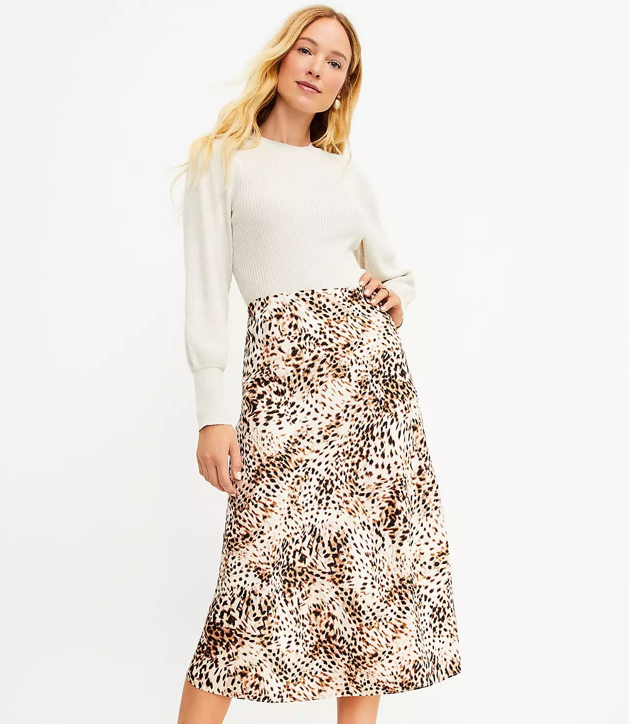 Animal Print Bias Midi Skirt | LOFT