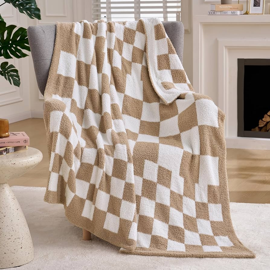 Joiedomi Throw Blanket for Couch Bed, Checkered Knitted Blankets Gifts for Women Mom Girls, Cozy ... | Amazon (US)