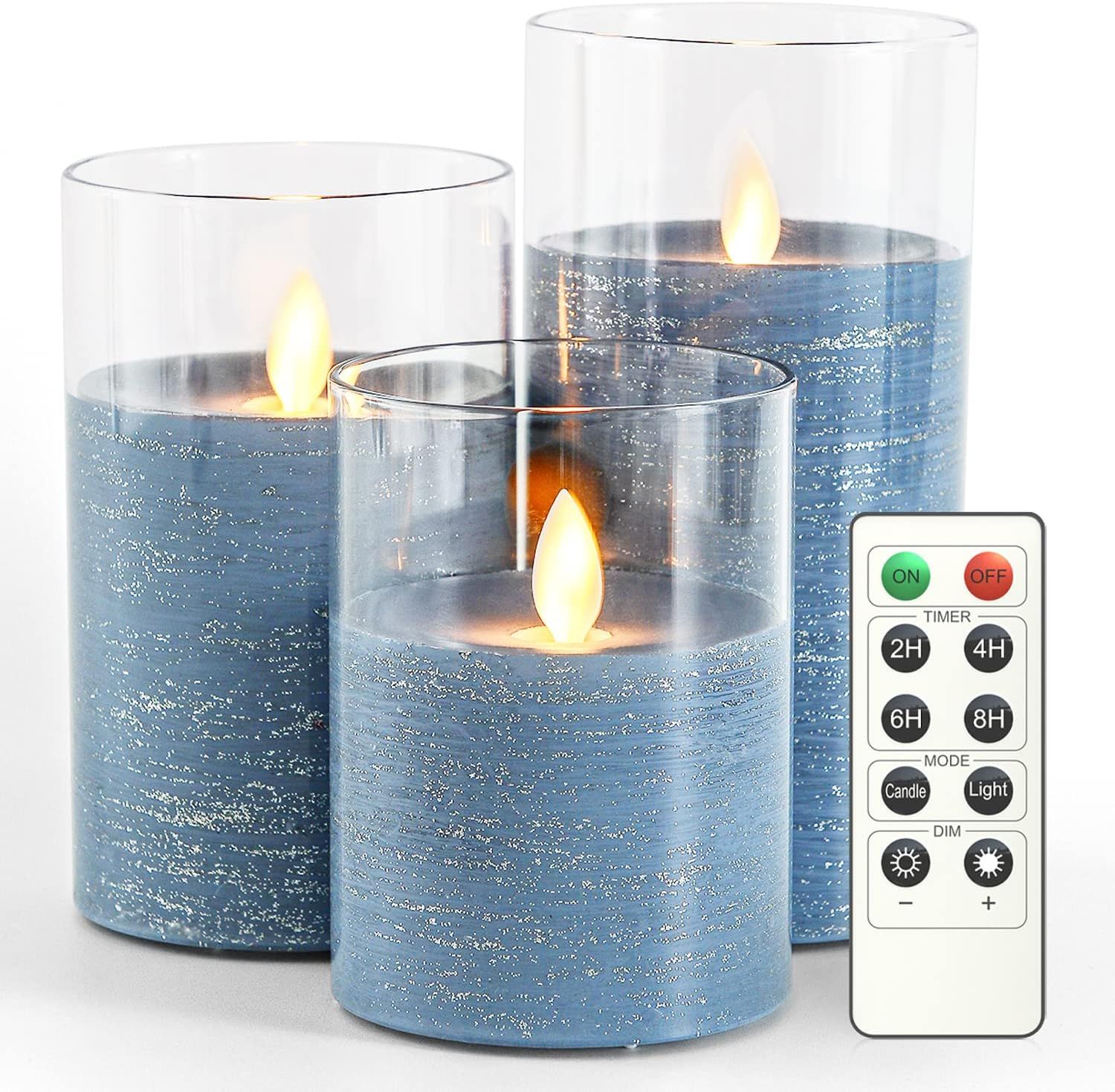 Eebuss Flameless Flickering Candles with Remote Control, Glass Real Wax Led Candles, 2/4/6/8 H Ti... | Amazon (US)