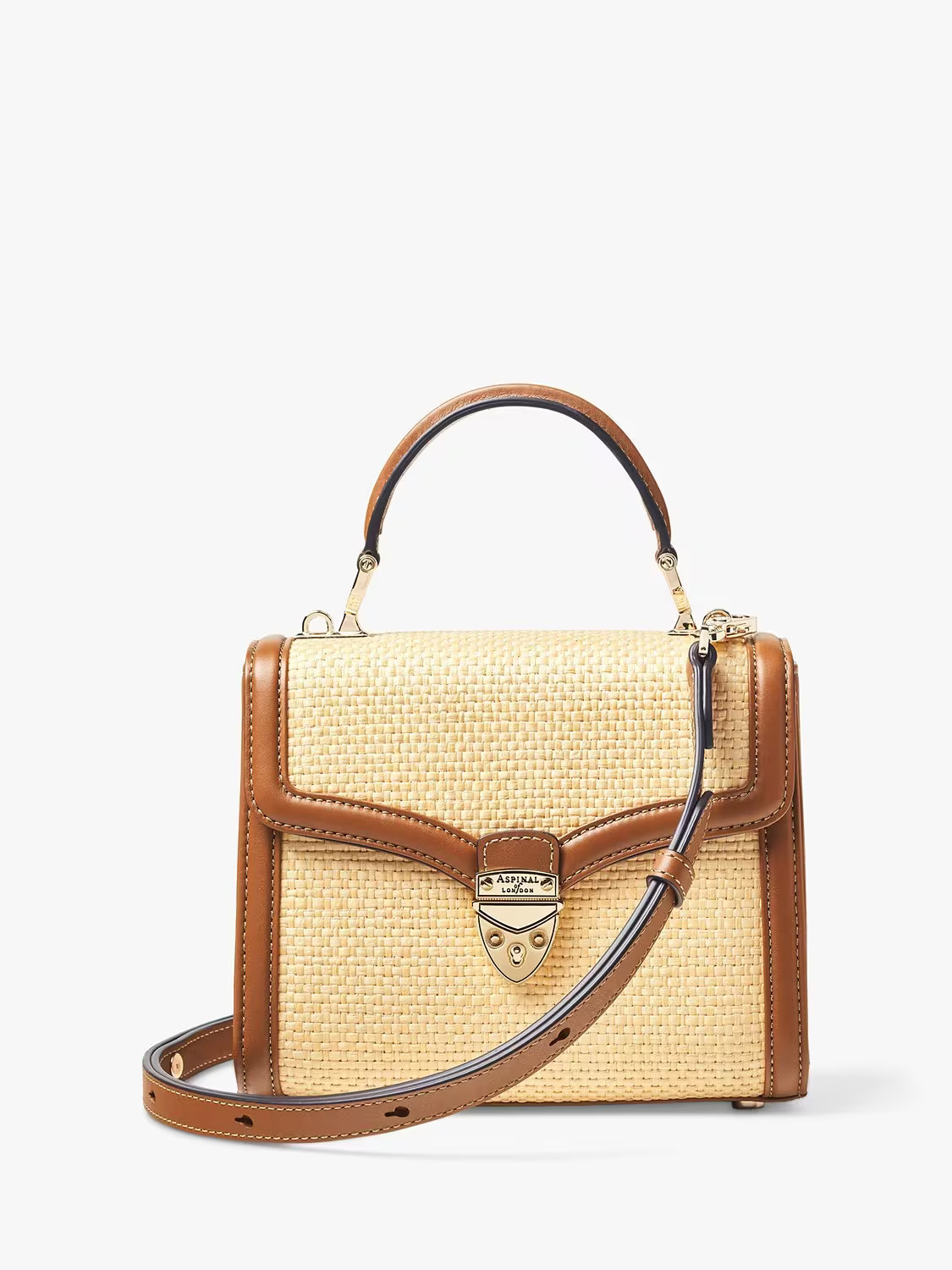 Aspinal of London Midi Mayfair Raffia Cross Body Bag, Natural/Tan | John Lewis (UK)