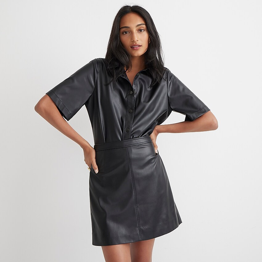 Slim-fit short-sleeve faux-leather shirt | J. Crew US